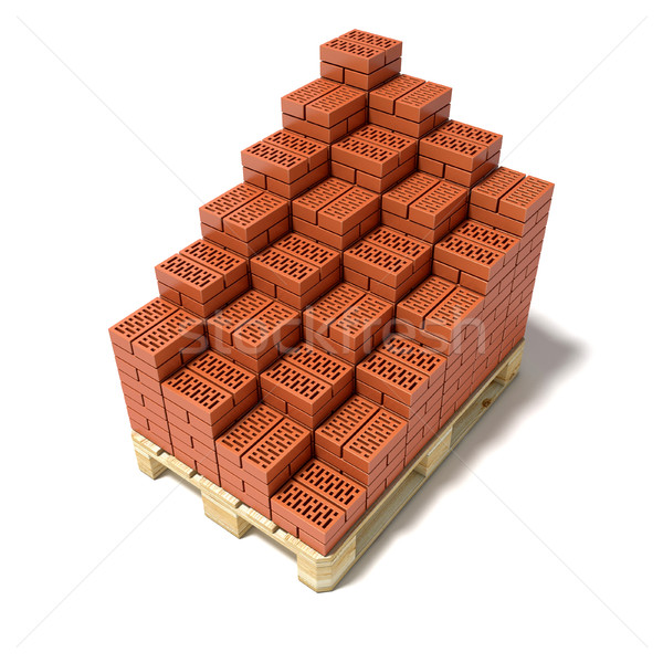 Euro pallet and cascade arranged ceramic bricks. 3D Stock photo © djmilic