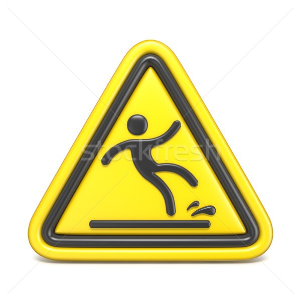 Wet floor sign yellow triangle with falling man 3D Stock photo © djmilic