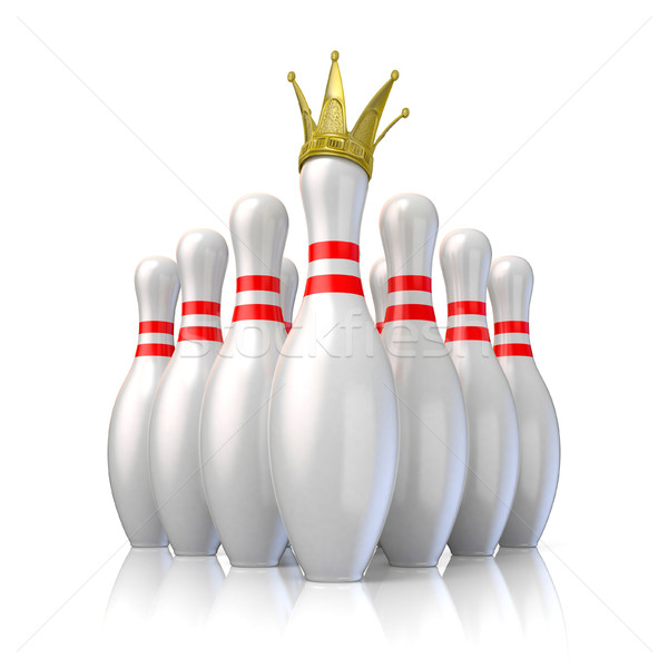 Bowling pins arranged and one with royal crown. 3D Stock photo © djmilic