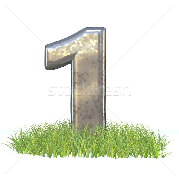 Galvanized metal font Number ONE 1 in grass 3D Stock photo © djmilic