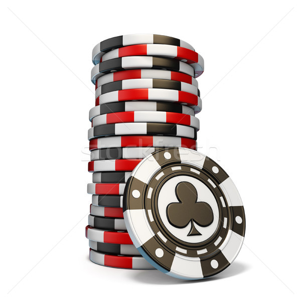 Stack of gambling chips and one Black club chip 3D Stock photo © djmilic