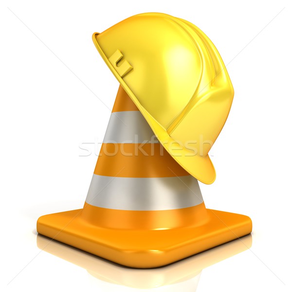 Traffic cone and safety helmet Stock photo © djmilic