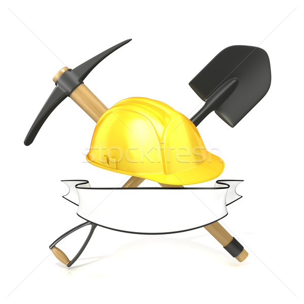 Mining tools, shovel, pickaxe and safety helmet, with blank whit Stock photo © djmilic