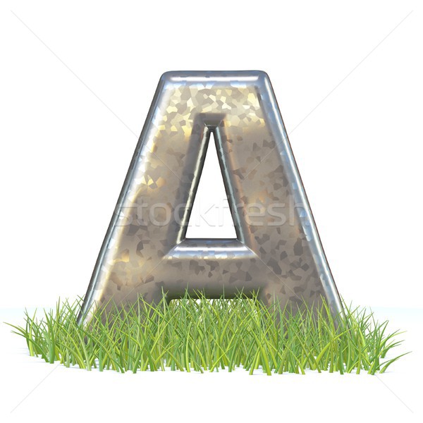 Galvanized metal font Letter A in grass 3D Stock photo © djmilic