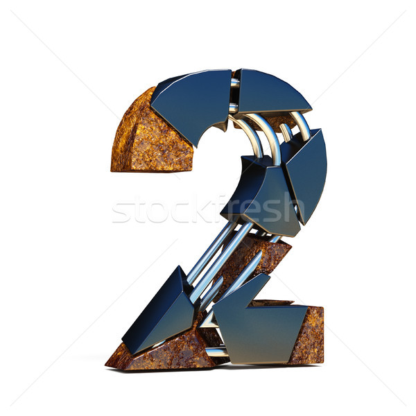Black brown fracture font number 2 TWO 3D Stock photo © djmilic