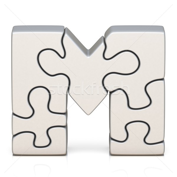 Fehér puzzle fűrész m betű 3D 3d render Stock fotó © djmilic