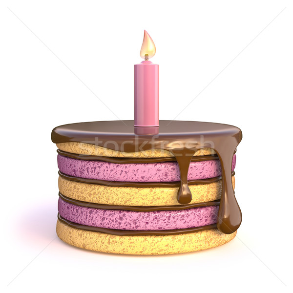 Gâteau d'anniversaire une bougie 3D rendu 3d illustration [[stock_photo]] © djmilic