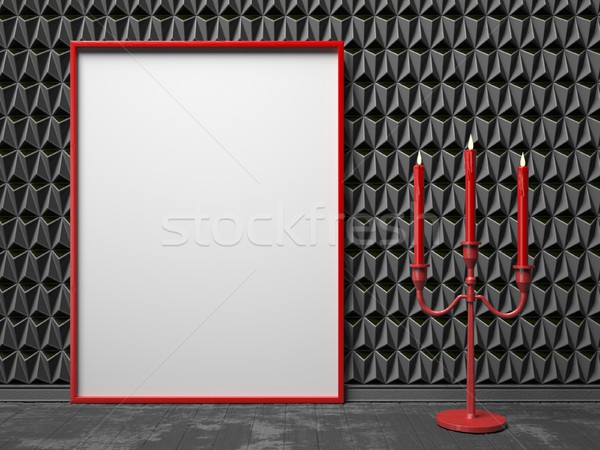 Blank picture frame and red candlestick on black triangulated ba Stock photo © djmilic