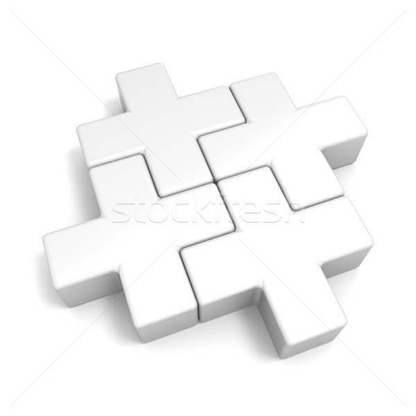 White abstract plus jigsaw puzzle pieces. 3D Stock photo © djmilic