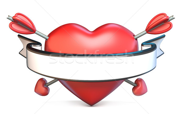 Heart pierced by arrow and blank ribbon Valentine's concept 3D Stock photo © djmilic