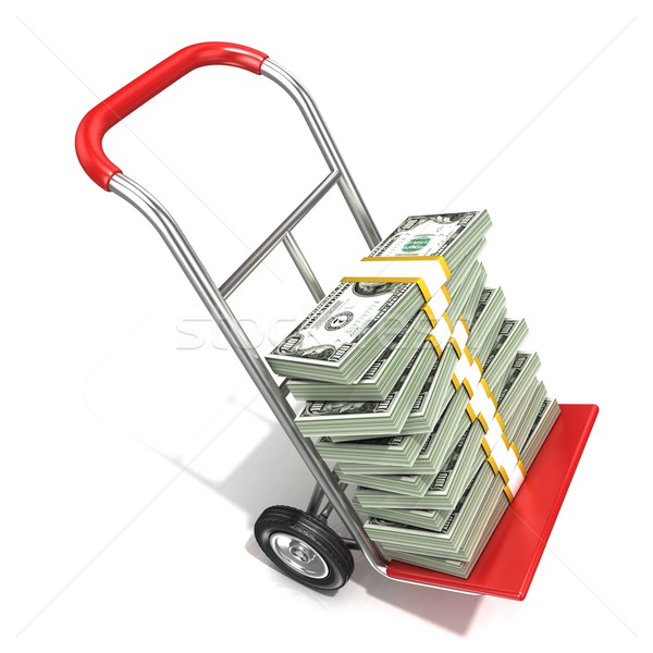 Hand truck with stacks of hundreds dollars isolated on white bac Stock photo © djmilic