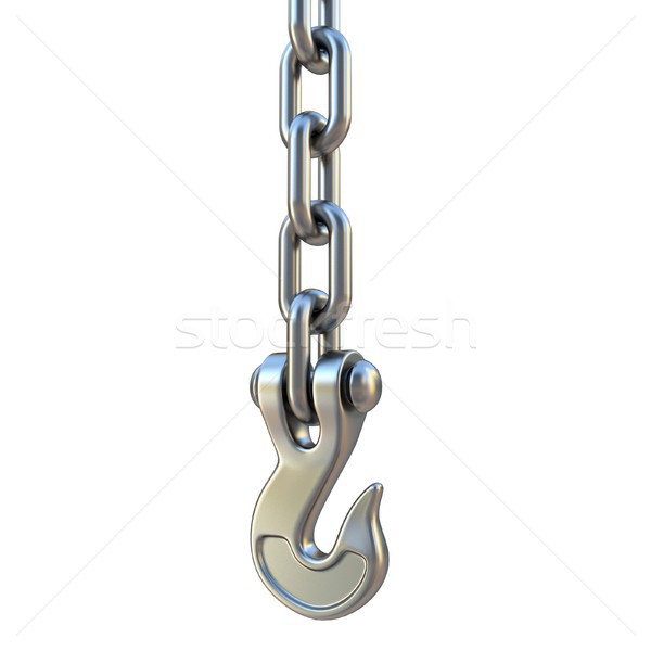 Stock photo: Silver hook and chain hanging 3D