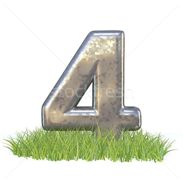 Galvanized metal font Number FOUR 4 in grass 3D Stock photo © djmilic