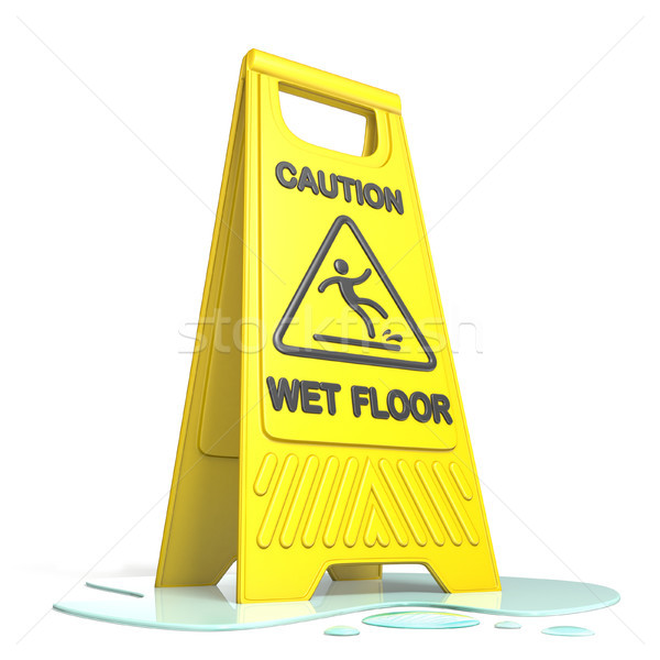 Yellow caution slippery wet floor sign 3D Stock photo © djmilic