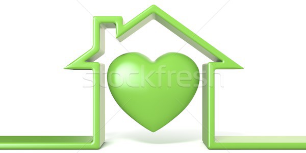 Heart in house made of green line 3D Stock photo © djmilic