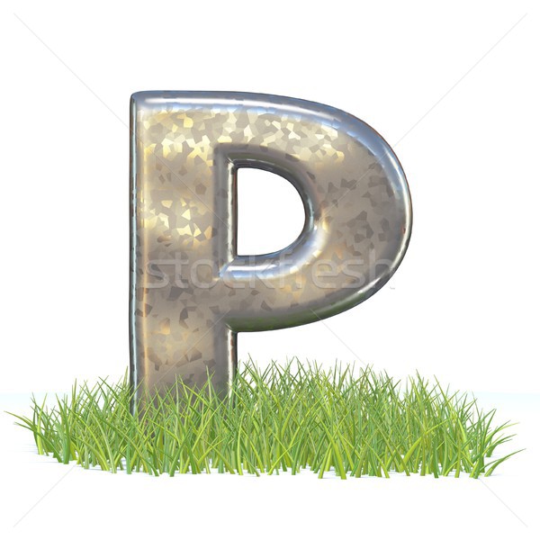 Galvanized metal font Letter P in grass 3D Stock photo © djmilic