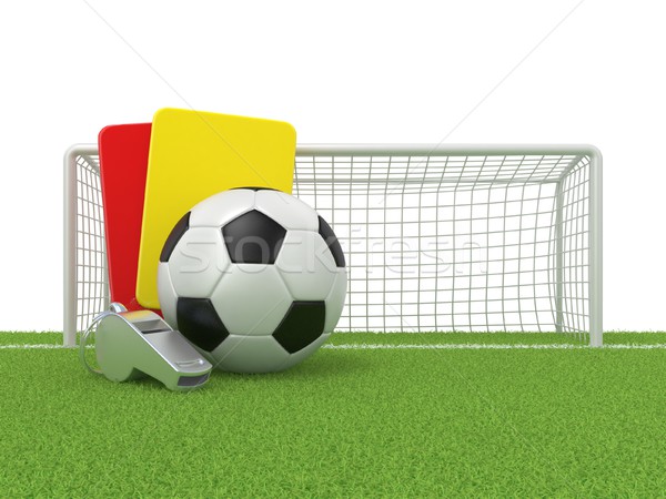 Football concept. Penalty (red and yellow) card, metal whistle a Stock photo © djmilic