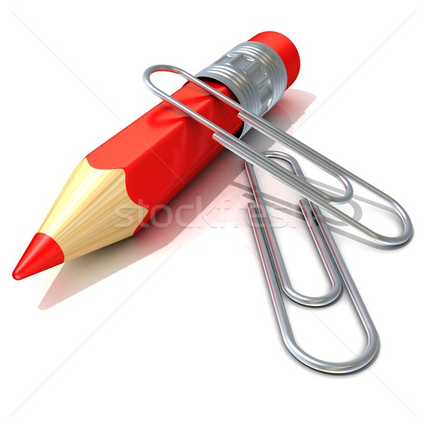 Red pencil and silver paper clips, isolated on white background. Stock photo © djmilic