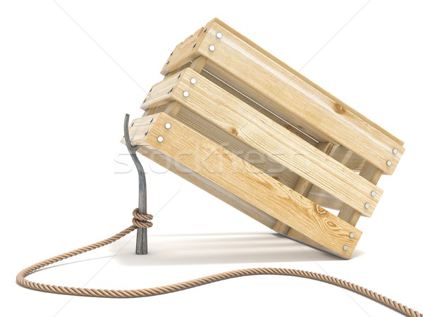 Trap made of wooden crate and rope tide to stick 3D Stock photo © djmilic