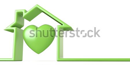 Stock photo: Heart in house made of green line 3D