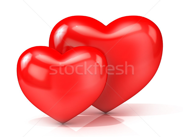 Сток-фото: два · красный · сердцах · 3D · 3d · визуализации · иллюстрация