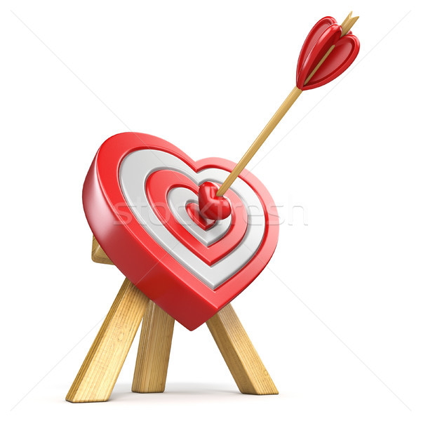 Heart shaped target with the arrow in the center 3D Stock photo © djmilic