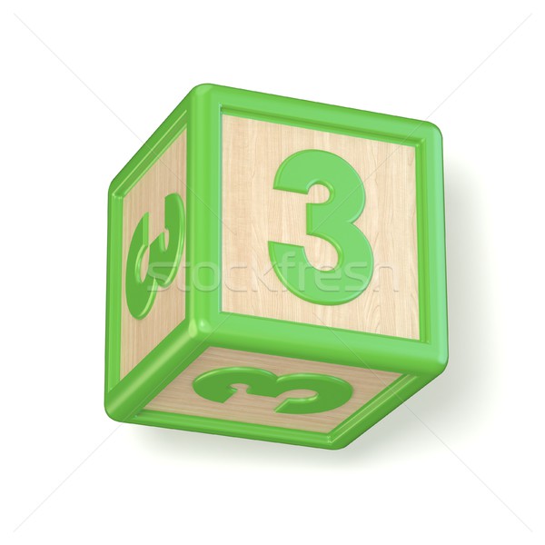 Number 3 THREE wooden alphabet blocks font rotated. 3D Stock photo © djmilic