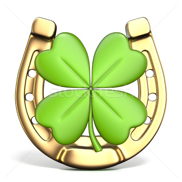 Lucky symbols horse-shoe and four-leaf clover Front view 3D Stock photo © djmilic
