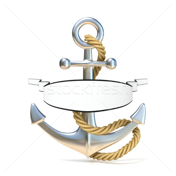 Steel anchor with rope and blank ribbon. 3D Stock photo © djmilic