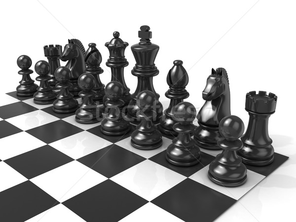 [[stock_photo]]: échiquier · noir · pièces · d'échecs · isolé · blanche · guerre