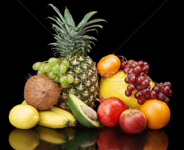 Group of many fruits-grapes,pomegranate,avocado isolated on blac Stock photo © dla4