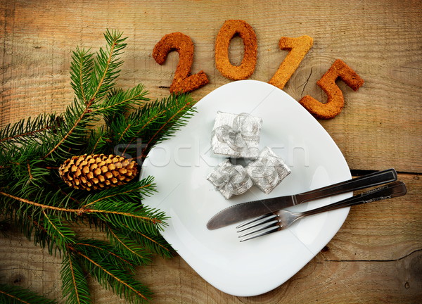 Nuevos año 2015 plata vajilla color Foto stock © dla4