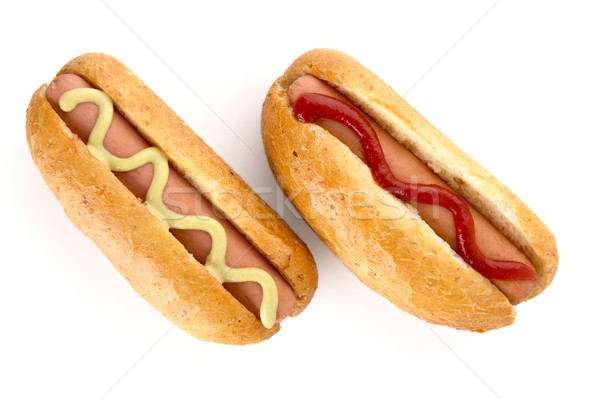Stock foto: Senf · Ketchup · isoliert · weiß · heißen · Hunde