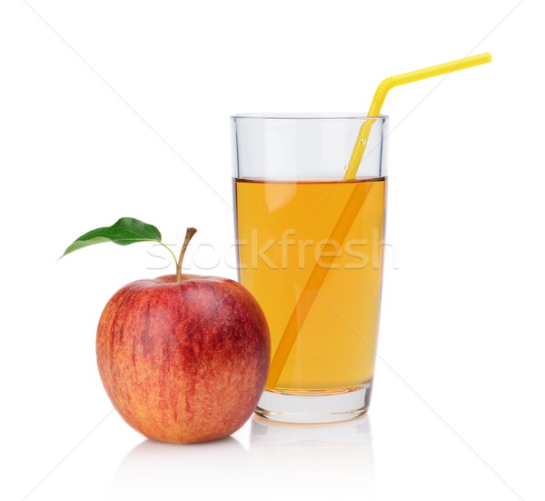 Close-up shot whole red apple with juice with straw Stock photo © dla4