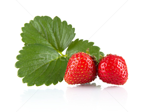 Two whole strawberries with leaf isolated on a white Stock photo © dla4