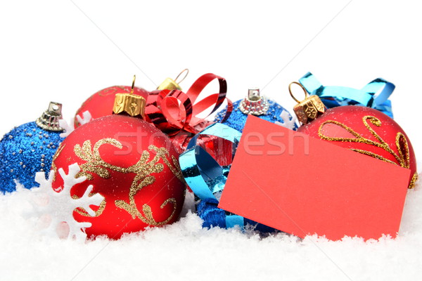 Group of red,blue christmas decoration with wishes card on snow  Stock photo © dla4