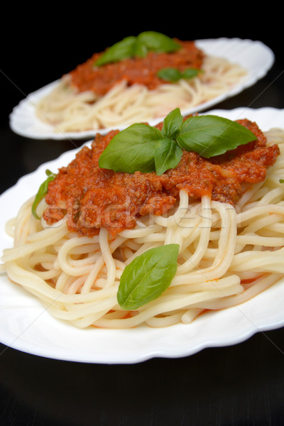 Pasta salsa boloñesa negro hoja placa Foto stock © dla4