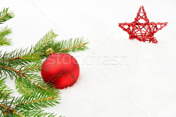 Сток-фото: красный · Рождества · звездой · хвоя · ель · снега