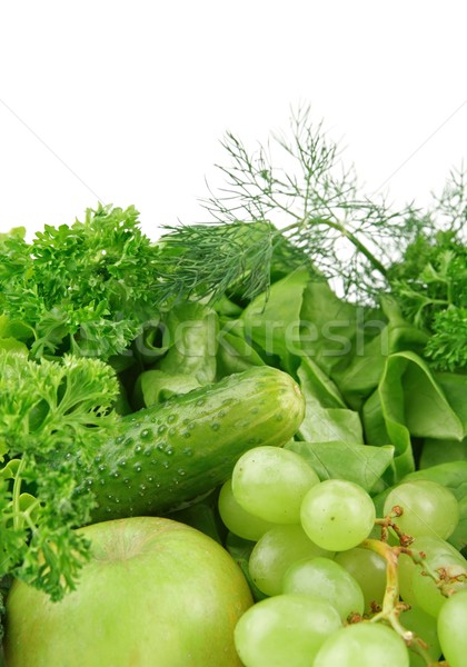 Set of green vegetables and fruits for detox Stock photo © dla4