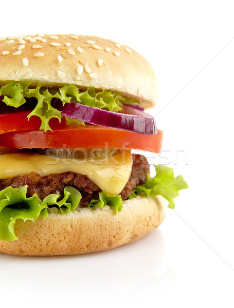 Vág lövés nagy sajtburger izolált fehér Stock fotó © dla4