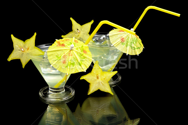 Close-up mojito drinks on a party on black Stock photo © dla4