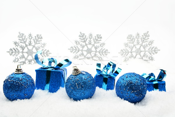 Azul Navidad regalos nieve decoración Foto stock © dla4