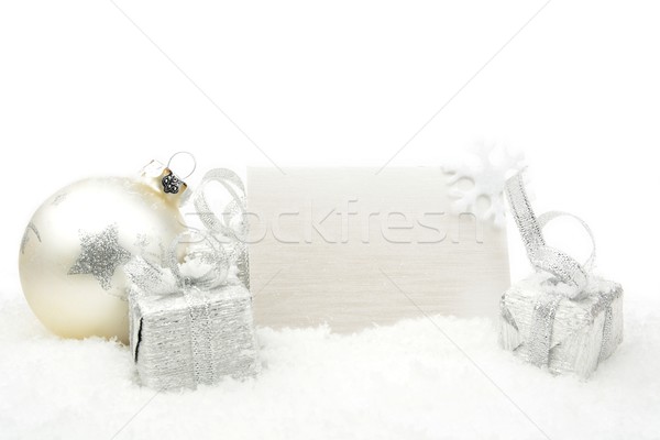 Ezüst karácsony dekoráció hó kívánságok kártya Stock fotó © dla4