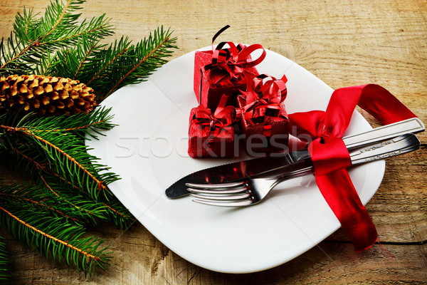 Navidad placa regalos superficie Foto stock © dla4