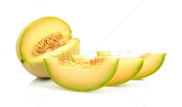 Closeup melon galia with slices isolated on white Stock photo © dla4