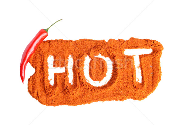 Opschrift hot cayenne chili peper geïsoleerd Stockfoto © dla4