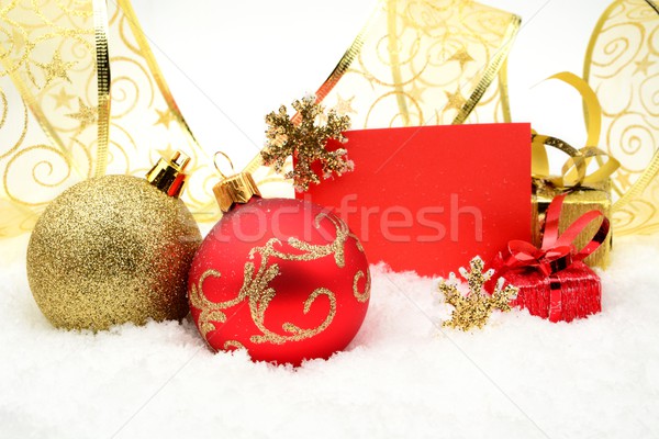 Arany piros karácsony dekoráció hó kívánságok Stock fotó © dla4