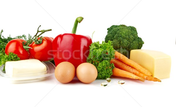 Foto stock: Grupo · nutrientes · completo · vitamina · branco · folhas