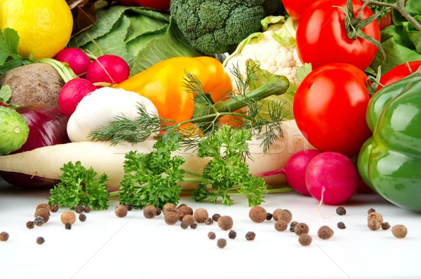Csoport különböző zöldségek fűszer zöld levelek Stock fotó © dla4