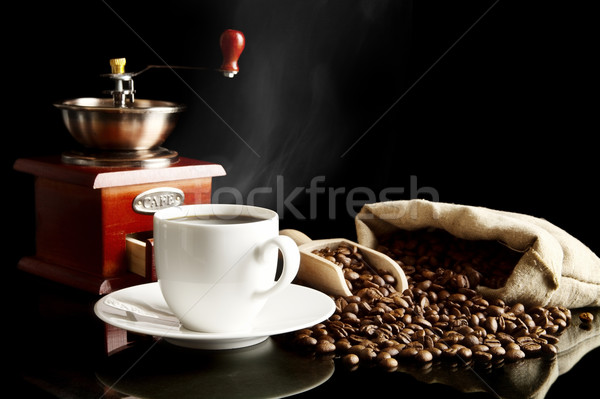 Stock foto: Tasse · Kaffee · Bohnen · schwarz · Kaffeebohnen · Mühle